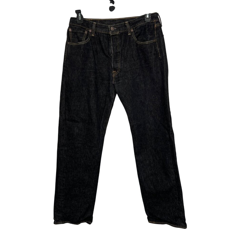 Levis 501 Original Fit Mens Jeans Button Fly Black Sz 35x34 Hemmed to 31” Inseam